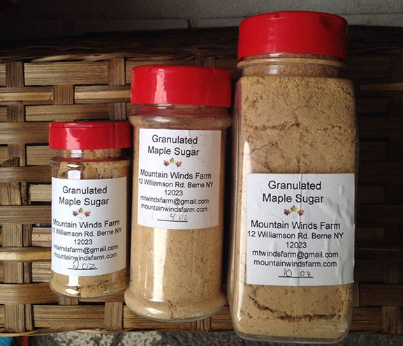 containers of granulated maple sugar
